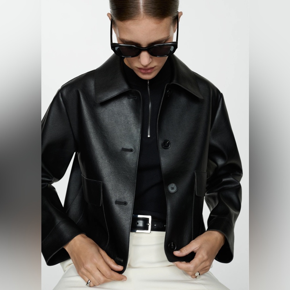 Mango Faux Leather Jacket - Black